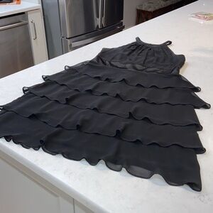 Jones Wear Dress Womens Fluted Dress Ruffle SOCIAL Black Chiffon+Satin SZ12